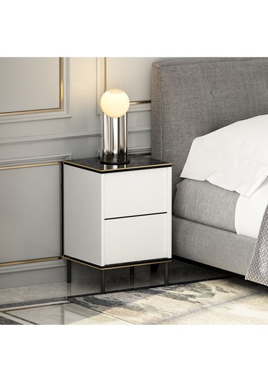 İmaj Komodin Traverten/gold - Beyaz Beyaz