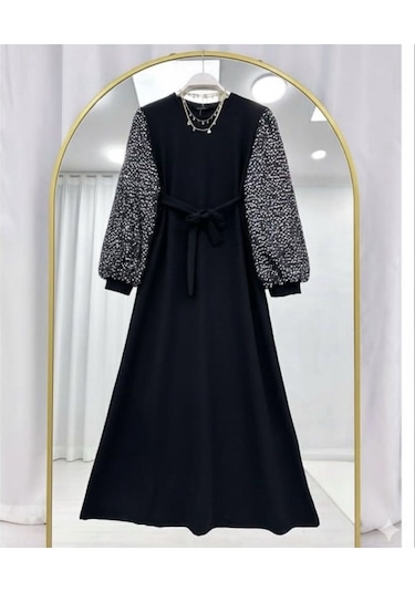 Lovie Moda Kadın Kolu Pul Paletli Elbise Siyah