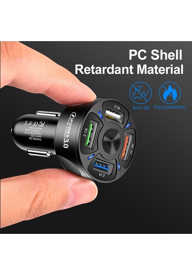 Honmex Beyaz 4 Usb Araç Şarj Cihazı, 35w Qc3.0 Hızlı Şarj, 12-32v Giriş, 5v/7a Çıkış, Pc Malzeme, Opp Paketlemesiyle