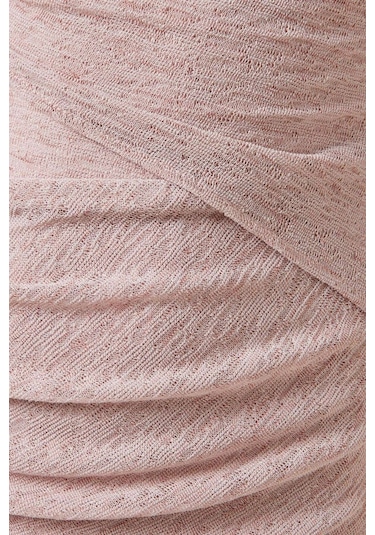 Eegen Studio Boat - Neck Midi Elbise - Rib - Knit, Uzun Kol & Toplanmış Bel Pembe