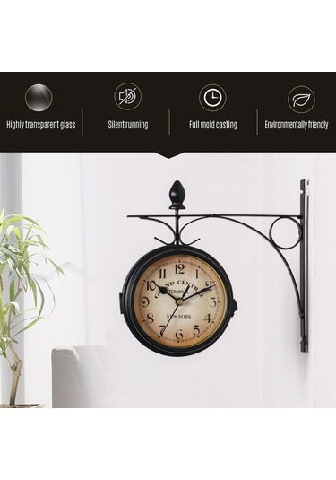 Qingmipy "retro Çift Taraflı Duvar Saati - Sessiz Mekanizma İle Şık Dekorasyon" Siyah