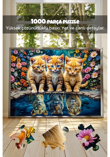 1000 Parça Little Kings Illusions Puzzle - Aslan Kral Kedi Yapboz 68x48 Cm
