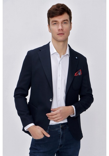 MORVEN  Erkek Lacivert Olga Örme Slim Fit Dar Kesim Torba Cep 6 D Lacivert