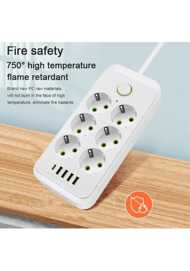 6 Lı Priz 6 Soket 220v 4usb 5v2.1a 1 Pd 2.1a Şarj Çoklu Priz
