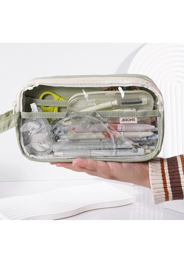 Tuomeng Büyük Kapasiteli Leke Tutmaz Kalem Kutusu Öğrenci Basit Tarzı Şeffaf Kalem Kutusu Beyaz