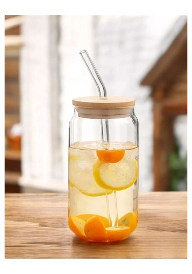 Bambu Kapaklı Pipetli Borosilikat Sunum Bardağı 600 Ml Isıya Dayanıklı, Şık Ve Fonksiyonel Tasarım Cam - Şeffaf