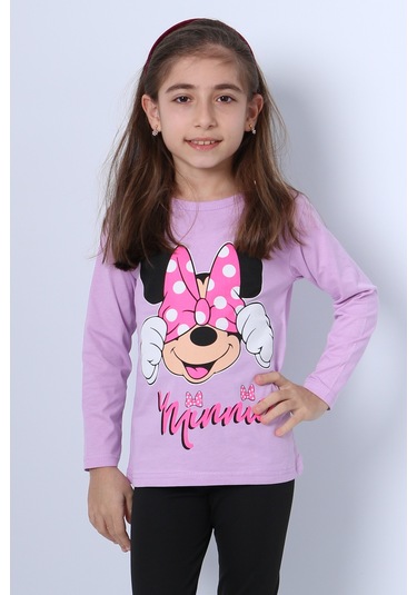 Hçm Kız Çocuk Uzun Kollu Tshirt 4 Mevsim Baskılı Bisiklet Yaka C43 Lila