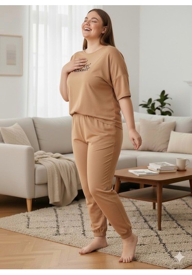 Kadın Büyük Beden Eşofman Takımı Bej