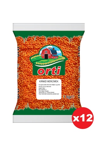Orti Kırmızı Mercimek 1 Kg. X 12 Adet