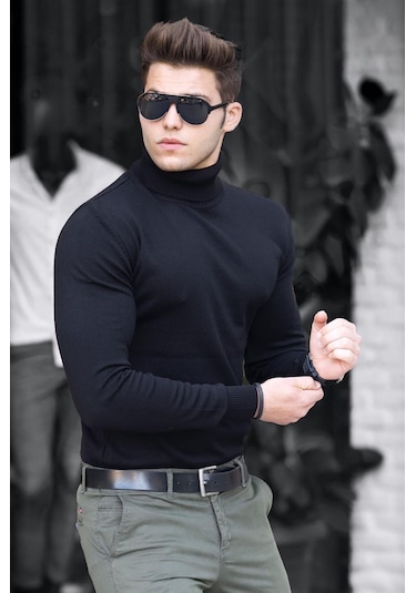 Madmext Madmext Siyah Balıkçı Yaka Kazak 4656-siyah Siyah