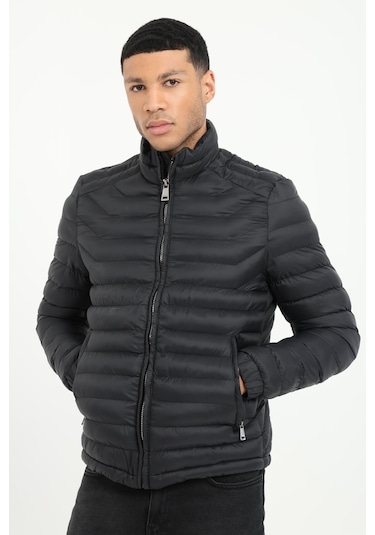 Siyah Kapitone Slim Fit Erkek Mont -25288 Siyah