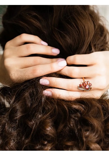 Lamponi 925 Ayar Gümüş, 585 Ayar Altın, Nar Ve Firinitli Mücevher Yüzüğü 223542840 Beyaz