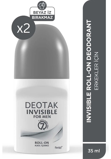 Deotak Invisible Erkek 7 Güne Kadar Etkili Roll-On Deodorant 35 ML x 2 Adet