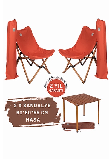 Bag The Joy Ahşap Masa Sandalye Seti Kahve-kiremit - 60 60 55c