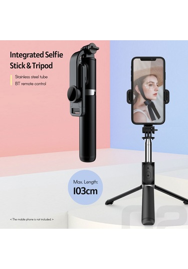 Teltree Kablosuz Bluetooth Selfie Çubuğu Ve Tripod - 103cm Uzunluk, Video Ve Canlı Yayın İçin Uyumlu