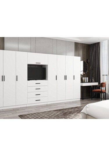 Kale 7 Kapaklı 8 Çekmeceli Tv Modüllü Dolap Beyaz 210cm Beyaz