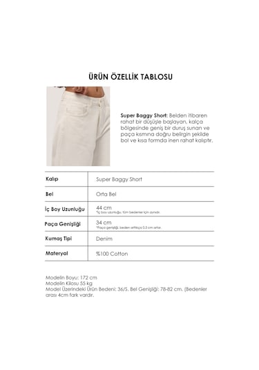 Itsbasic Kadın Kırık Beyaz 7s6-101 Maxi Denim Bermuda Şort