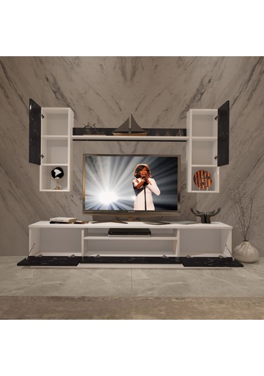 Decoraktiv Trio 5das Mdf Tv Ünitesi Tv Sehpası Beyaz - Siyah Mermer