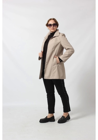 1616 Fermuarlı Cep Detaylı Kapuşonlu Bondit Ceket Açık Taş Açık Taş Rengi