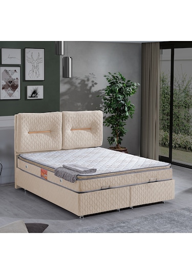 Setaymobilya Baza, Astra Çift Kişilik Baza + Başlık + Real Pedli Yatak, Bej