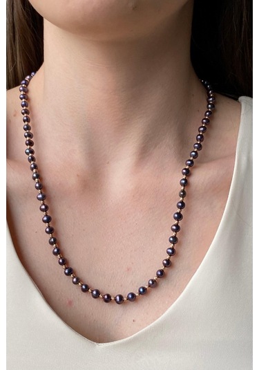 Kadın Dorika Toplu Siyah İnci Kolye Gümüş