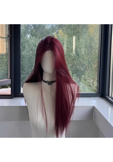 Kırmızı Peruk Uzun Düz Dantel Ön Peruk Kadın İçin Doğa Sentetik Diğer