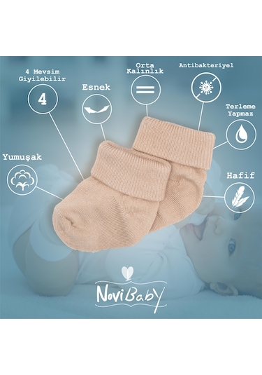 Novibaby 2'li Bambu Bebek Çorap I Cloud I 0 6 Ay I Gri Yenidoğan Bebek Çorabı Çok Renkli