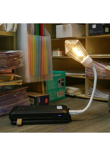 Usb Ledli Rustik Ampul - Köşegen Tasarım Masa Lambası Sarı