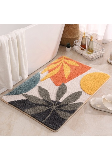 Mufunye Ev İçin Yaprak Desenli Florya Paspas - Oturma Odası, Giriş, Banyo, Mutfak Anti Kayma Mat - 40x60 Cm Yumuşak Ve Temizlenmesi Kolay Diğer