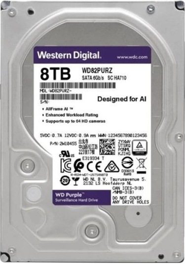 Wd 8tb Purple Wd82purz 7200rpm 256mb 7x24 Güvenlik Harddisk İthalat