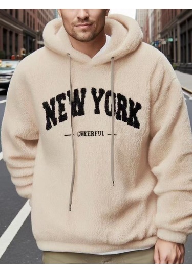 Avrupa Ve Amerikan Baskılı Moda Marka Kapüşonlu Büzme İpli Kazak Gündelik Spor Tarzı Erkek Ceketi Haki