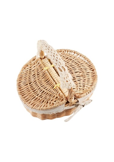 Bosphorusboutique02 Kahverengi Ahşap Hasır Sepet, Sepet Hasır Kamp Piknik Seti Kahverengi