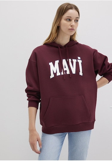 Mavi - Mavi Logo Baskılı Kapüşonlu Bordo Sweatshirt 1600361-85493 Bordo