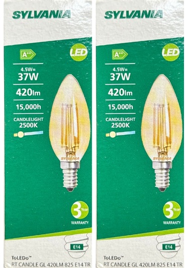 Sylvania 4,5w 37w 2500k Sarı Işık E14 Duylu Eski Tip Görünümlü Led Ampul 2 Adet
