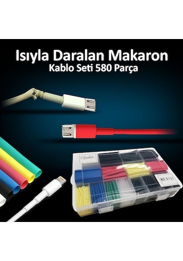 Makaron Isıyla Daralan Kablo Koruma Kablo Tamir Kiti 580 Parça