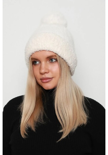 Ponpon Detay Kadın Bere 1136 Ekru Ekru