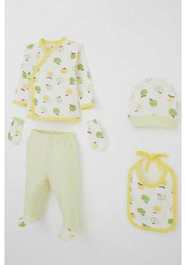 Breeze Erkek Bebek Hastane Çıkışı 5 Li Sevimli Minik Elma Desenli 0-3 Ay, Ekru Ekru