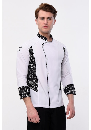 Uniprom Uzun Kollu Aşçı Ceketi Önlük Şef, Garson Beyaz-siyah