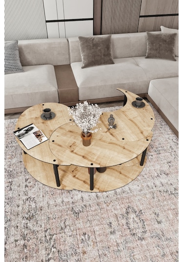 Yin Yang Unıty Serenıty Orta Sehpa 3 Lü Safir Meşe-100 Cm Meşe