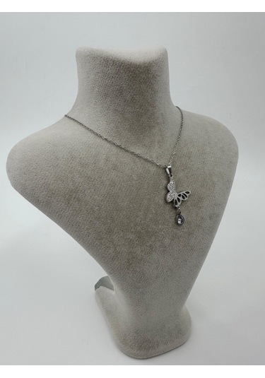 Xbaby Taşlı Kelebekli Gümüş Renk Kolye Altın - Gümüş