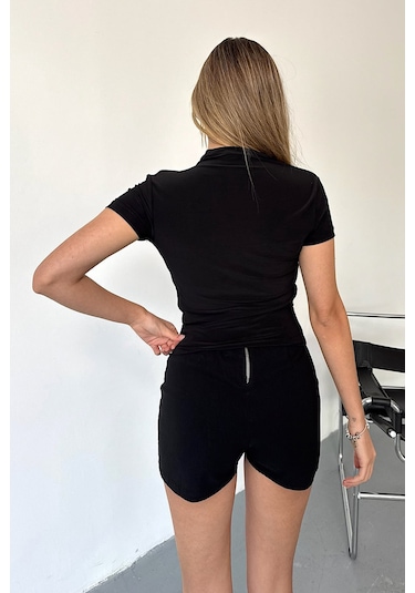 Giysa Kadın Dik Yaka Büzgü Detaylı Bluz Siyah - 25y 2417 Siyah