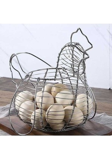 Tongxida Bosphorusboutique Yumurta Vintage Tel Tavuk Tavuk Sepetleri Şekli Saplı Rustik Pt Metal Gümüş Depolama Bosphorusbout Gümüş