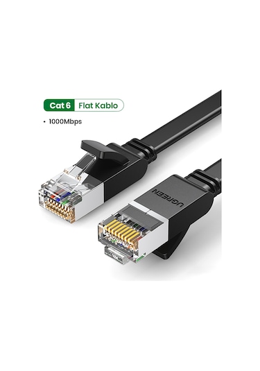 Ugreen Cat6 Flat Ethernet Kablosu, 3 Metre, Siyah, 50175 -