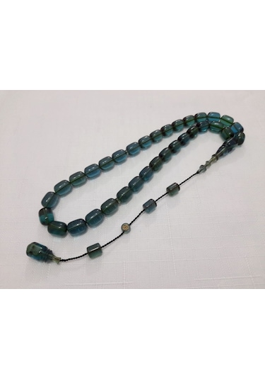 Bünyamin Barlak İmzalı Kapsül Kesim Kehrbar Yeşil Tesbih 8.5x11