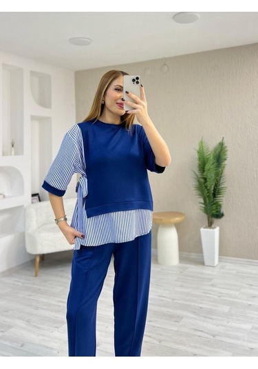 Kadın Kristal 2 Iplik Kumaş Yanları Çizgili Takım Çok Renkli