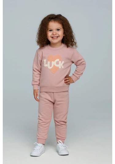 Luck Kalpli %100 Pamuk Çocuk Eşofman Takımı Gül Kurusu