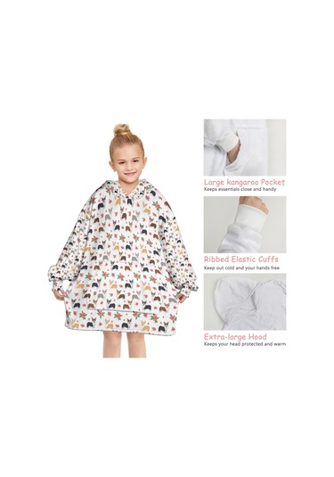 Corgi Desenli Çocuk Giyilebilir Battaniye Hoodie, 6-13 Yaş, Kalın-a2 Corgi Floral White