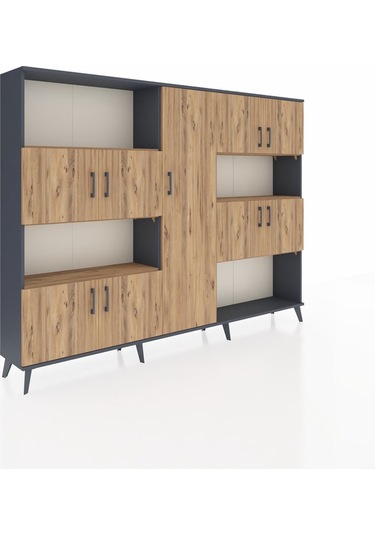 Arges Dolap 10 Raflı 9 Kapaklı 220x30x163 Antrasit-çam Antrasit-çam