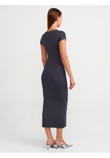 Dilvin Bisiklet Yaka Uzun Elbise Antrasit