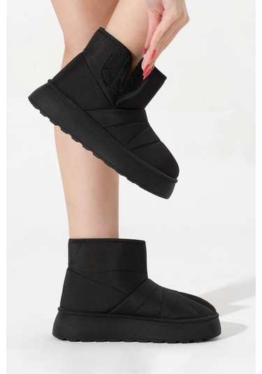 Kalın Poli Taban İçi Kürklü Cırtlı Kadın Siyah Bot Tbals035 Siyah